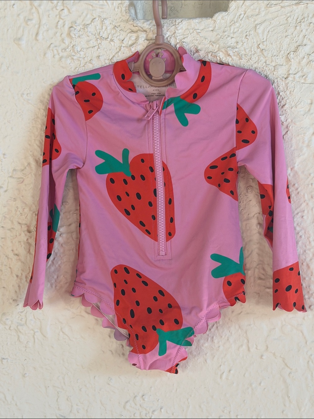 Stella McCartney Kids UPF50+ Size 4 Strawberry-Print Long-Sleeve Swimsuit
